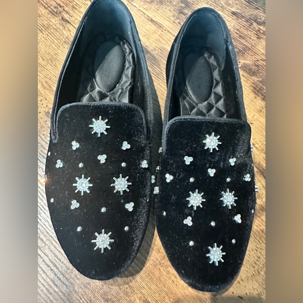 Birdies - The Starling Black Crystal Velvet loafers.